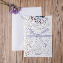 boho doily inspired look wedding invitation with lavendar ribbon DIY set