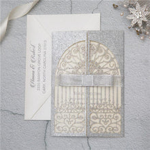 silver glitter gates laser cut invitation