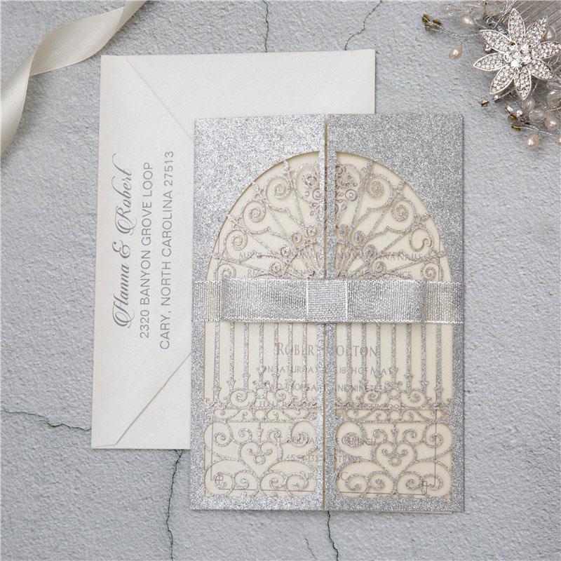 silver glitter gates laser cut invitation