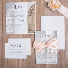 silver glitter laser cut gates with peach ribbon - DIY set