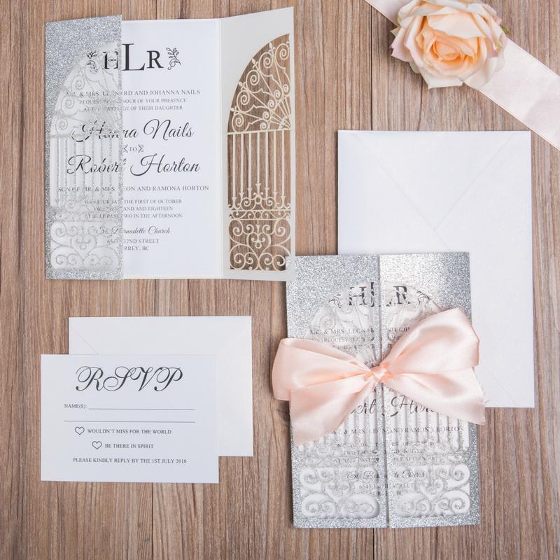 silver glitter laser cut gates with peach ribbon - DIY set