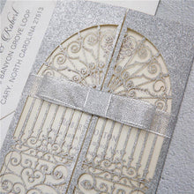 silver glitter gates laser cut invitation