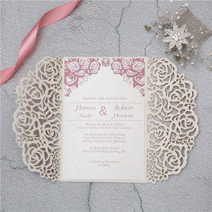 rose gold glitter laser cut wedding invitation