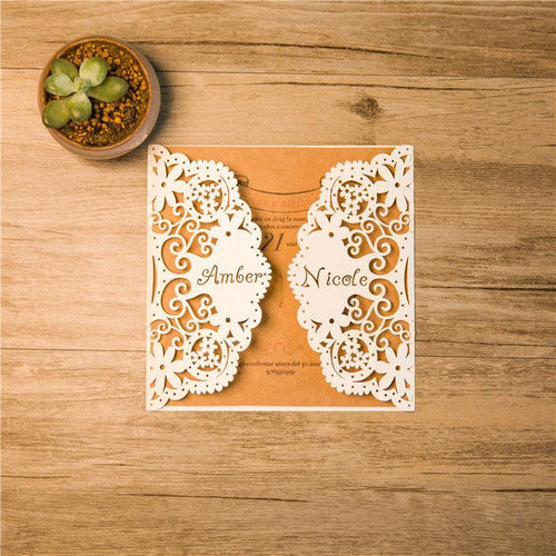 personalised doily gate fold laser cut invitation