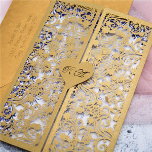 personalised laser cut invitation with heart with vines