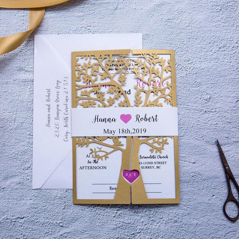 laser cut tree wedding invitation