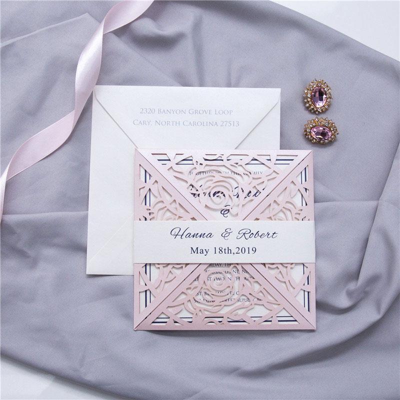 blush roses laser cut wedding invitation
