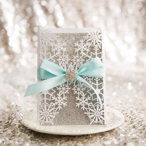 frozen theme silver glitter winter snowflake invitation