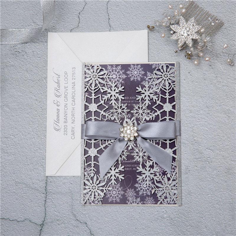 frozen theme silver glitter winter snowflake invitation