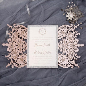 blush laser cut wedding invitation