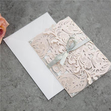 blush laser cut wedding invitation with glitter belly band DIY Set