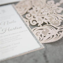 blush laser cut wedding invitation with glitter belly band DIY Set