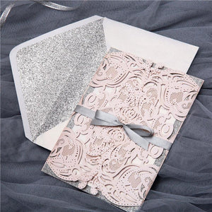 blush laser cut wedding invitation