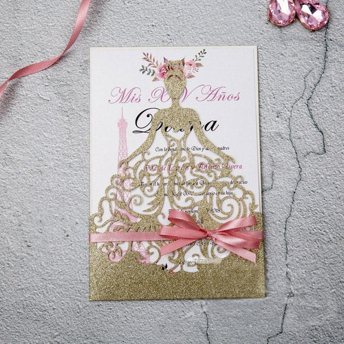 glitter party girl laser cut invitation