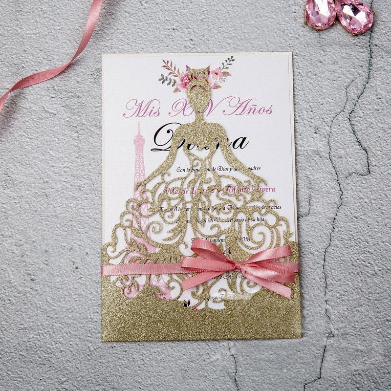 glitter party girl laser cut invitation