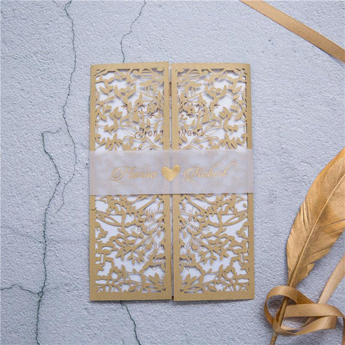 leaf laser cut wedding invitation