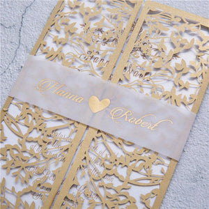 leaf laser cut wedding invitation