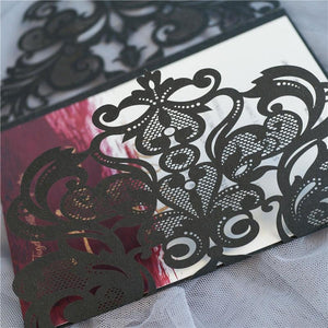 black lace laser cut wedding invitation