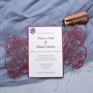 rose laser cut wedding invitation