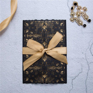 black laser cut wedding invitation