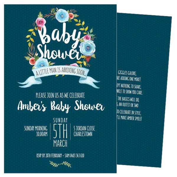 baby shower invitation with flower wreath