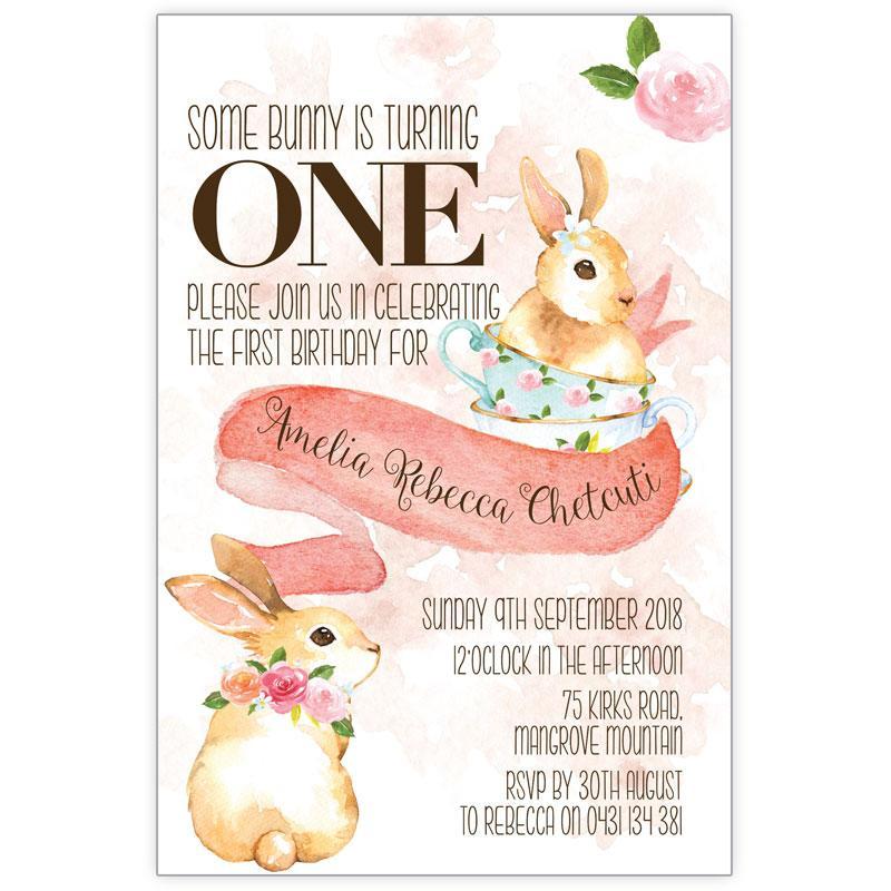 bunny themed 1st birthday invitation high tea
