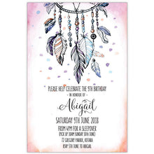 9th birthday party invitation with dreamcatcher feathers