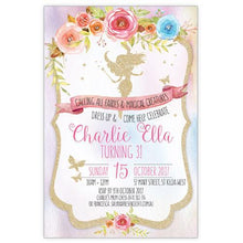 gold glitter fairy 3year old birthday invitation