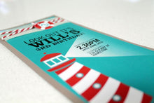 Nautical lighthouse themed birthday invitation.