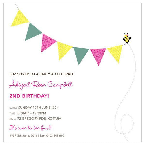 Bee and flower themed birthday invitation