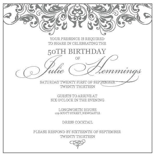 50th Birthday invitation with pattern