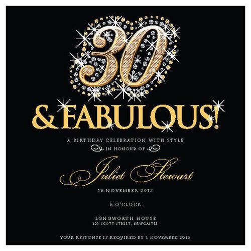 black and gold 30th birthday invitation