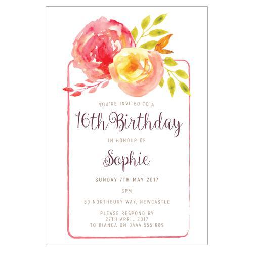 blush pink watercolour birthday invitation