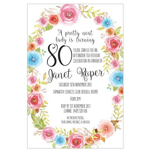 flower wreath birthday invitation