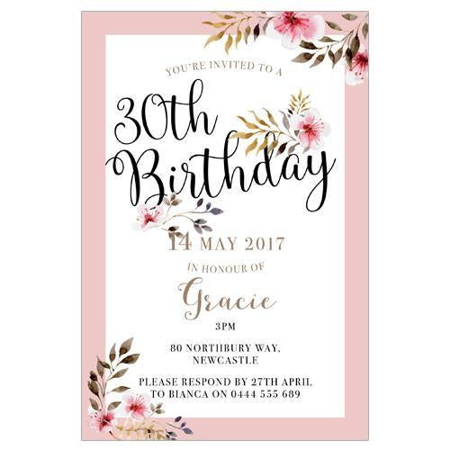 watercolour floral birthday invitation