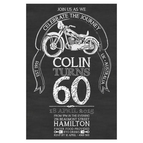 motorbike themed 60th birthday invitation