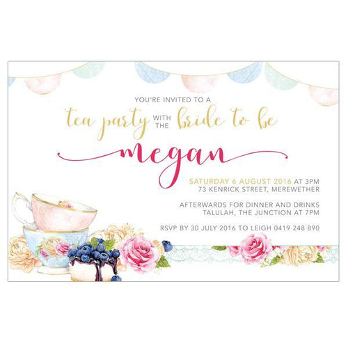 watercolour high tea bridal shower invitation