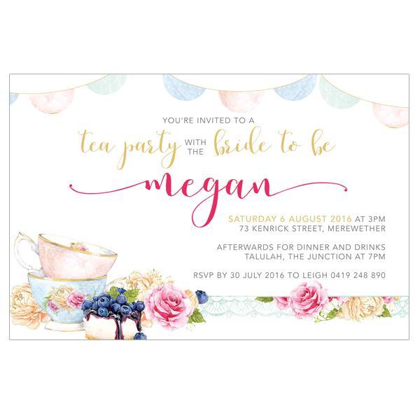 watercolour high tea bridal shower invitation