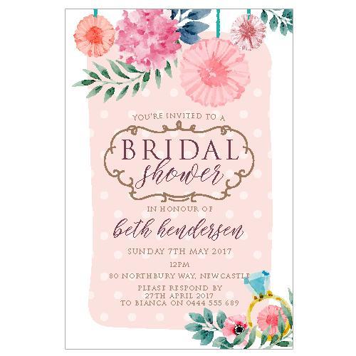 watercolour florals bridal shower invitation
