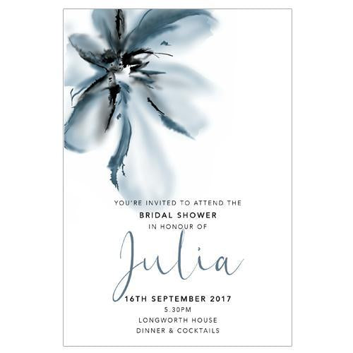 blue wytercolour magnolia flower engagement invitation