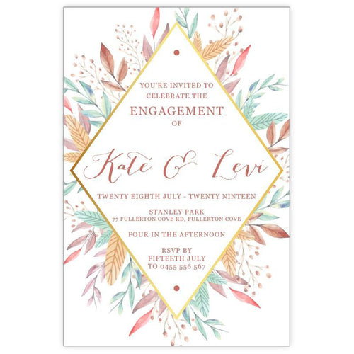 water colour leaves engagement invitation