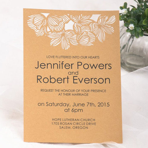 flat laser cut invitation with flower design