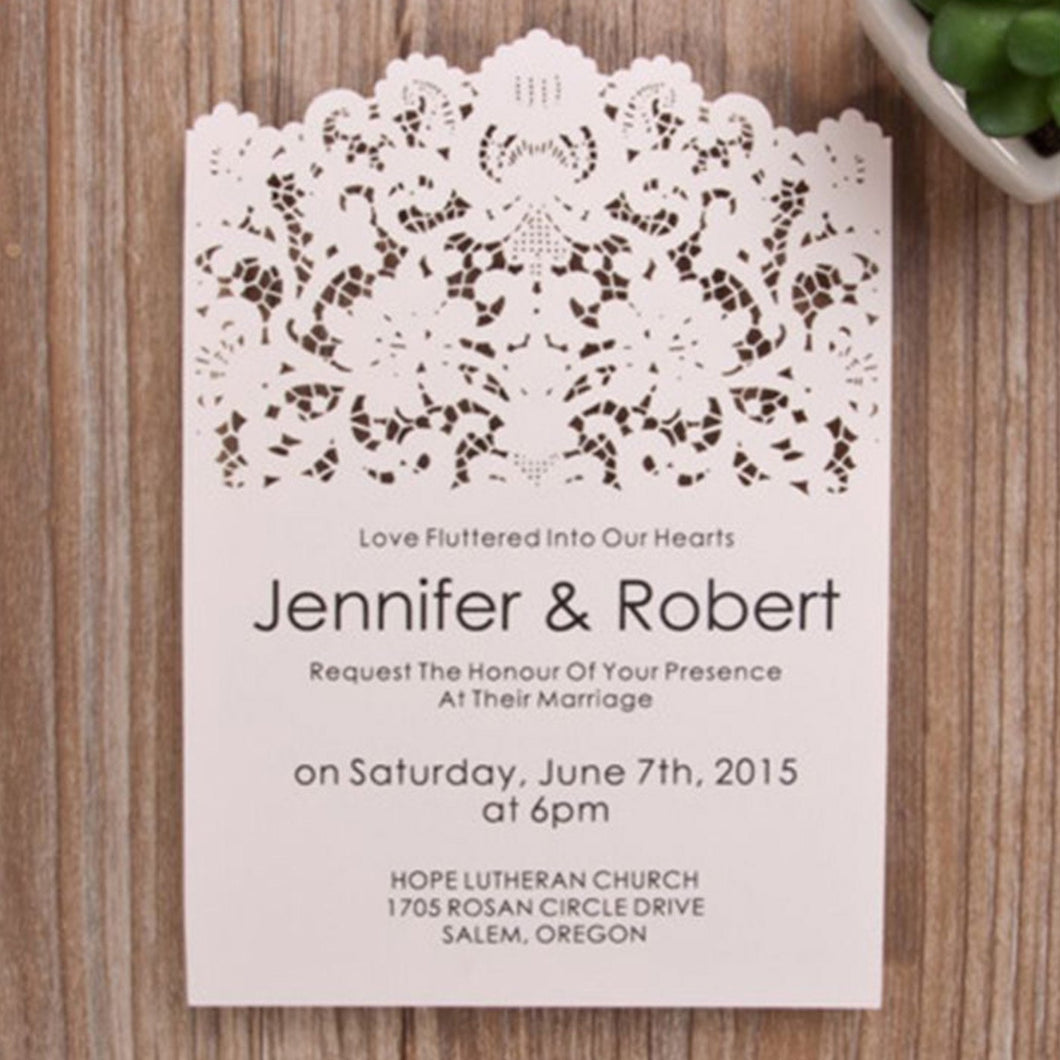 flat laser cut invitation with bohemian floral design