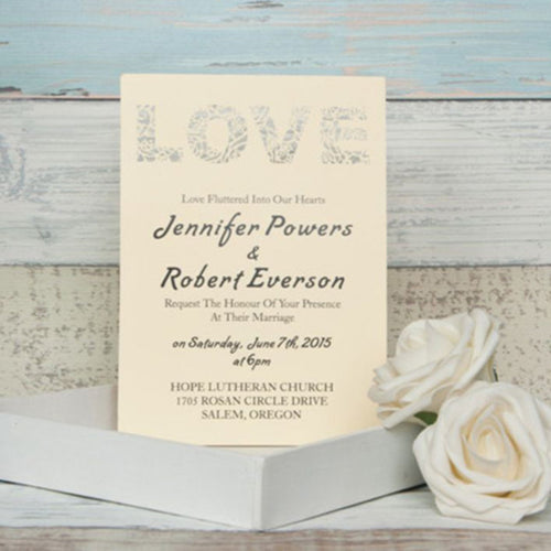 flat laser cut invitation with love