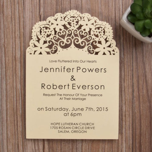 flat laser cut invitation with bohemian floral design