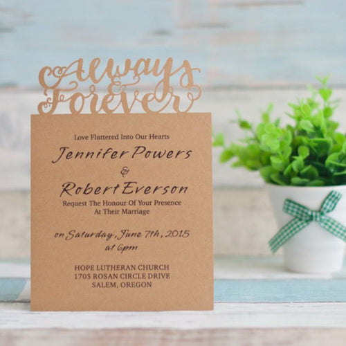 flat laser cut invitation with always forever
