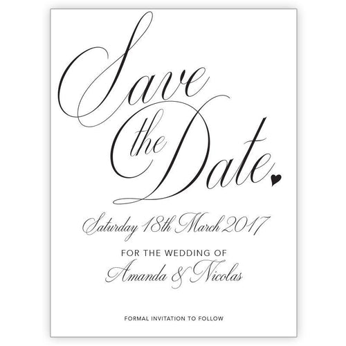 Classic swirl save the date card features small heart