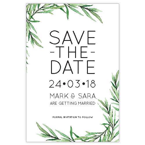 Water colour leaf save the date card design 