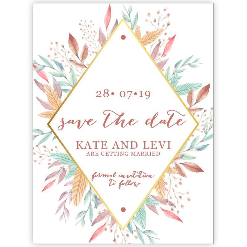 watercolour leaves save the date card