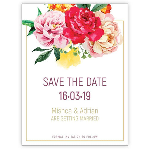 water colour floral save the date card